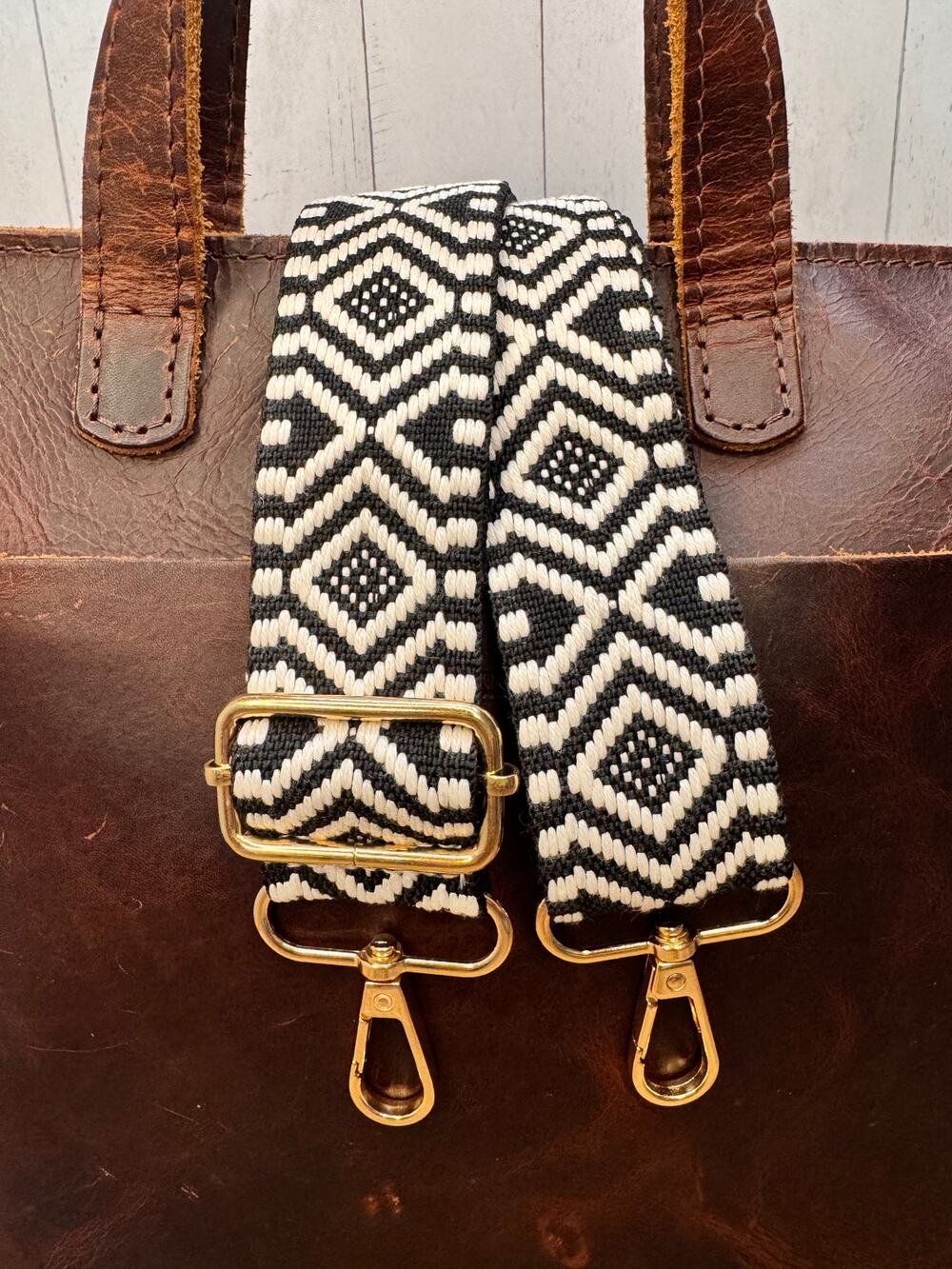 Black & White Diamond Purse Strap Wide Crossbody Bag Strap Boho Purse Strap